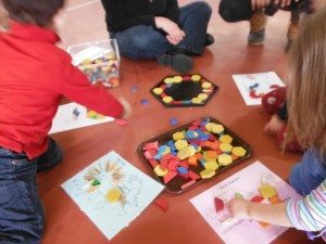 Playing with pattern blocks on Pi Day.