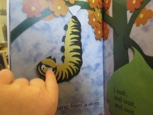 Caterpillar in a book.