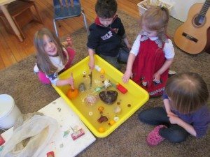 Experiments with water and floating and sinking objects.