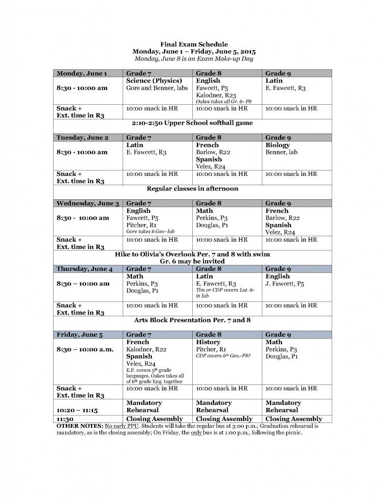 Exam Schedule '15